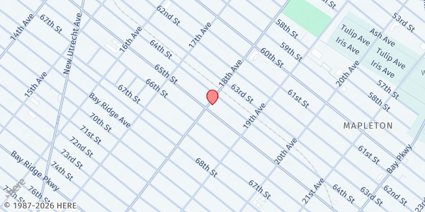 Map showing REACHING-OUT COMMUNITY SERVICES INC - Food Pantry at 6417 18TH AVENUE, Brooklyn, NY