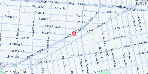 Map showing Revelation Pentecostal House Of Prayer at 340 Junius St, Brooklyn, NY