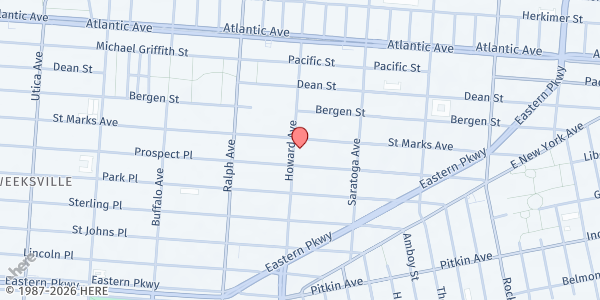 Map showing Rewrite Community Food Distribution at 425 Howard Ave, Brooklyn, NY