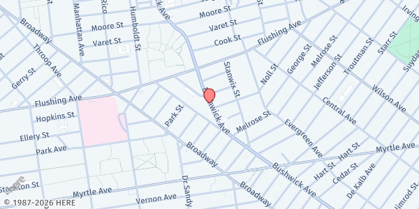 Map showing RiseBoro Community Partnership - Bushwick Location at 518 Bushwick Ave, Brooklyn, NY