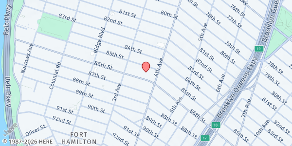 Map showing Salvation Army Brooklyn Bay Ridge Corps at 252 86th St, Brooklyn, NY
