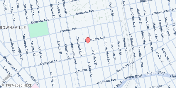 Map showing Salvation Army, Brownsville Corps at 280 Riverdale Ave, Brooklyn, NY