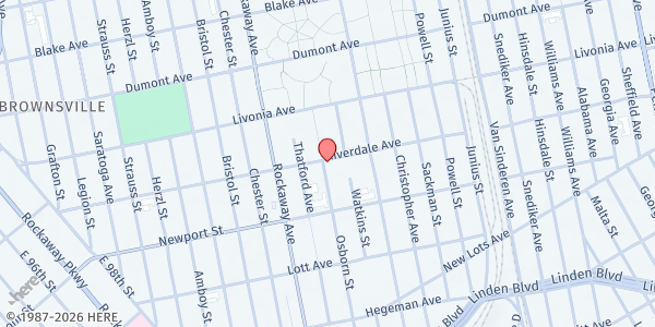 Map showing Salvation Army Brownsville Corps at 280 Riverdale Ave, Brooklyn, NY