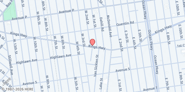 Map showing Sephardic Bikur Holim Food Pantry at 425 KINGS HIGHWAY, Brooklyn, NY