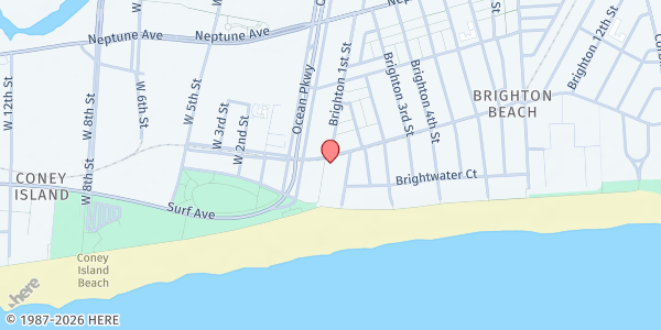 Map showing Shorefront Jewish Community Council Food Pantry at 128 Brighton Beach Avenue, 4th Floor, Brooklyn, NY