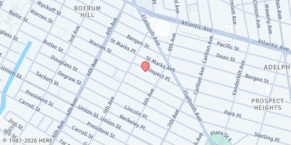 Map showing South Brooklyn Spanish S.D.A. Church at 42 PROSPECT PLACE, Brooklyn, NY