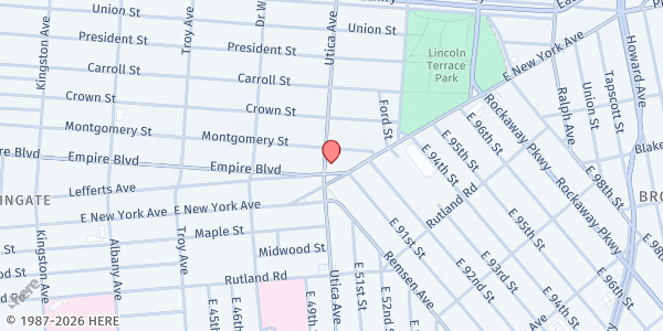 Map showing St. Anthony Baptist Church at 425 Utica Avenue, Brooklyn, NY