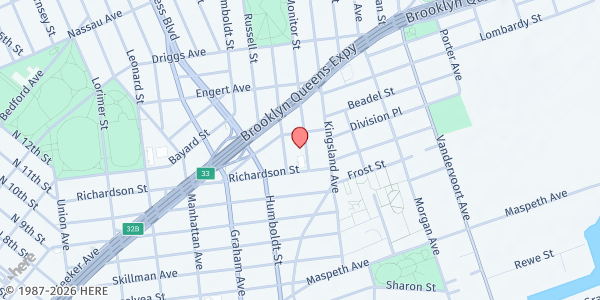 Map showing St. Cecilia Roman Catholic Church at 23 Monitor St., Brooklyn, NY