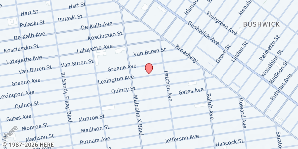 Map showing St. John's Bread and Life Program Food Pantry at 795 LEXINGTON AVE, Brooklyn, NY
