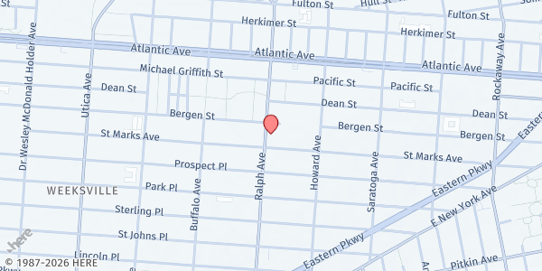 Map showing St. Mark's Church of Christ at 439 Ralph Avenue, Brooklyn, NY