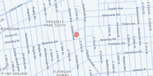 Map showing ST. MARK'S UNITED METHODIST CHURCH at 2017 BEVERLEY ROAD, Brooklyn, NY