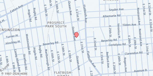 Map showing ST. MARK'S UNITED METHODIST CHURCH at 2017 Beverley Road, Brooklyn, NY