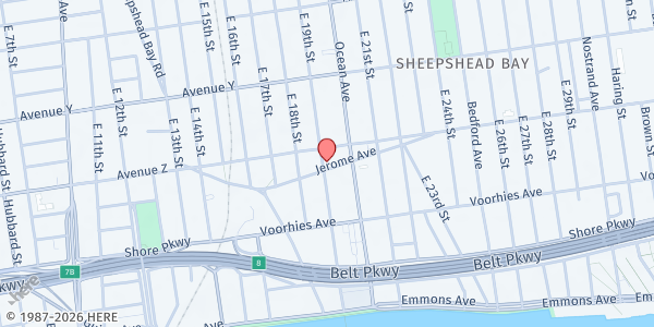 Map showing St. Marks Food Pantry at 2609 East 19th St, Brooklyn, NY