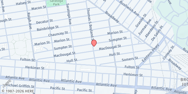 Map showing St. Paul Pentecostal Church at 133 THOMAS S BOYLAND STREET, Brooklyn, NY
