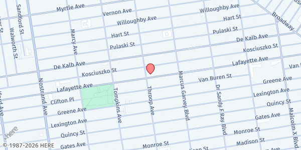 Map showing St. Philips Christian Church (Disciples of Christ) at 765 Lafayette Avenue, Brooklyn, NY