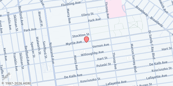 Map showing St. Stephen Outreach Inc. at 874 MYRTLE AVENUE, Brooklyn, NY