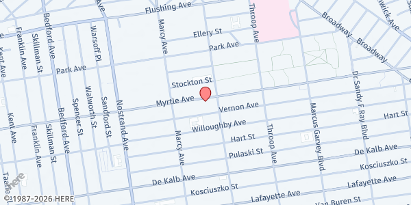 Map showing St. Stephen's Outreach at 874 MYRTLE AVENUE, Brooklyn, NY
