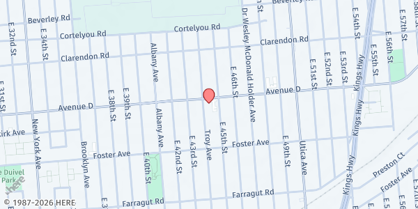 Map showing St. Therese's Food Pantry at 1281 Troy Ave, Brooklyn, NY