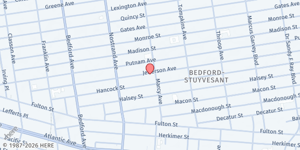Map showing Staten Islandloam Presbyterian Church Food Pantry at 260 JEFFERSON AVENUE, Brooklyn, NY