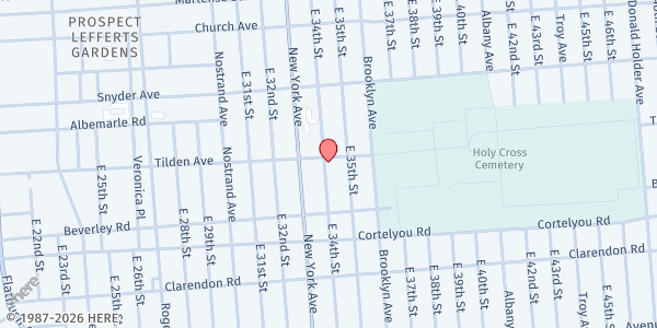 Map showing The City of Grace - Little Haiti at 3402 TILDEN AVENUE, Brooklyn, NY