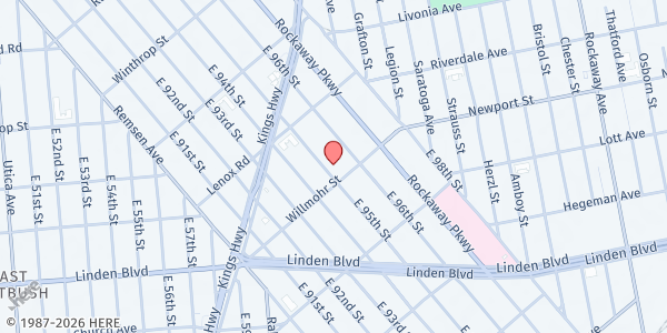 Map showing The Hope Center Development Corp. at 409 E 95th St., Brooklyn, NY