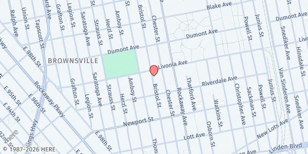 Map showing The Rock's Community Panty at 375 Bristol, Brooklyn, NY