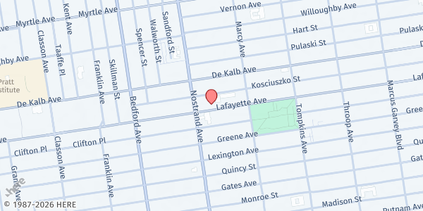 Map showing The Salvation Army Bedford at 601 Lafayette Avenue, Brooklyn, NY
