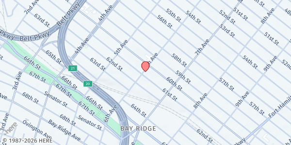 Map showing The Table at The Family Support Center at NYU Langone at 6025 6th Avenue, Brooklyn, NY