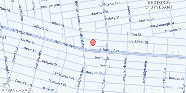 Map showing The Temple of Restoration at 18 Herkimer Pl, Brooklyn, NY