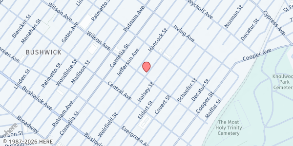Map showing Trinity United Presbyterian Church at 243 Weirfield Street, Brooklyn, NY