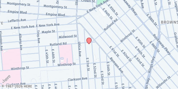 Map showing Triumphant Full Gospel Assembly, Inc. at 892-900 Rutland Rd., Brooklyn, NY