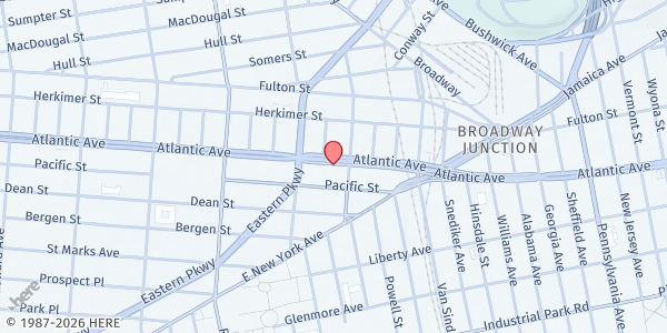 Map showing TRUE HOLY CHURCH OF GOD IN CHRIST JESUS at 2364 ATLANTIC AVENUE, Brooklyn, NY