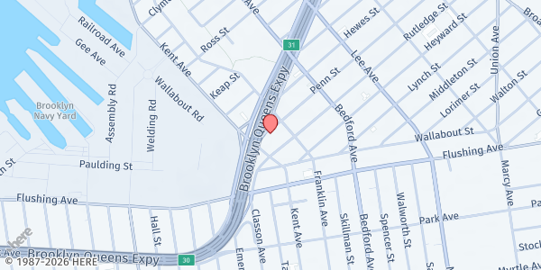 Map showing UJO Williamsburg at 32 Penn St, Brooklyn, NY