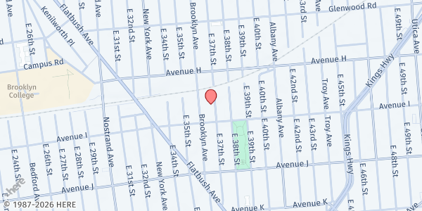 Map showing Unbreakable Courage Ministries Food Pantry at 1078 E 37th St, Brooklyn, NY