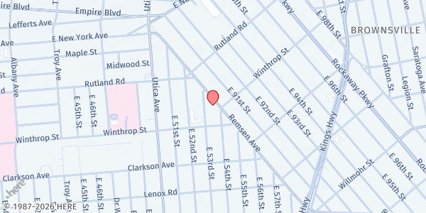 Map showing United Community Baptist Church at 200 Remsen Avenue, Brooklyn, NY