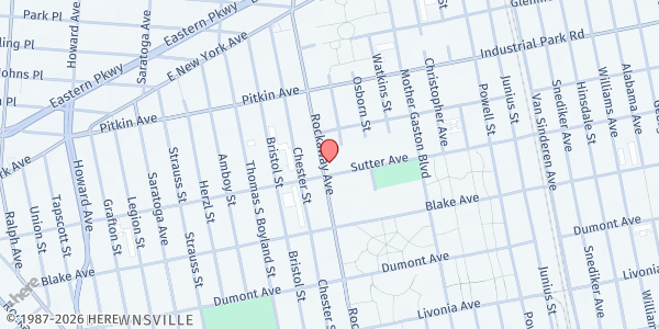 Map showing United for Brownsville at 76 Riverdale Ave, Brooklyn, NY