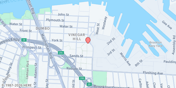 Map showing Vinegar Hill Food Pantry at 228 York St, Brooklyn, NY