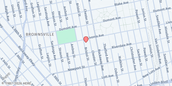 Map showing We Care Soup Kitchen at 375 Bristol St., Brooklyn, NY