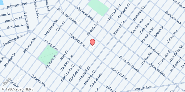 Map showing Wyckoff Heights Medical Center Food Pantry at 374 Stockholm St., Brooklyn, NY
