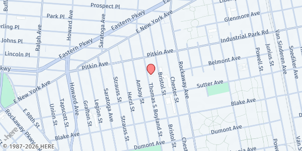 Map showing BETHANY GOSPEL CHAPEL INC at 521 Thomas S Boyland Street, Brownsville, NY