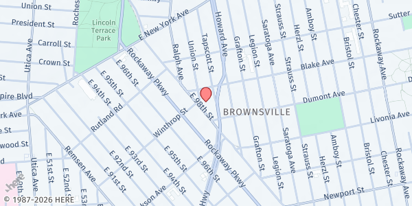 Map showing Bethesda Community Development Center Inc - Brownsville at 167 East 98th Street, Brownsville, NY