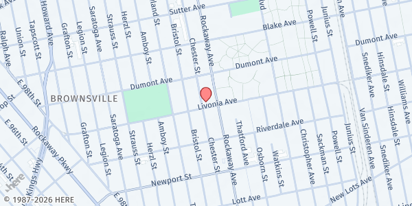 Map showing First Baptist Church of Brownsville at 357 Chester Street, Brownsville, NY