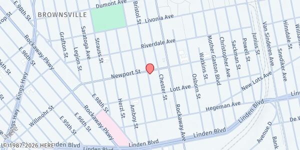 Map showing Gethsemane Outreach Ministries, Inc. at 144 Newport Street, Brownsville, NY