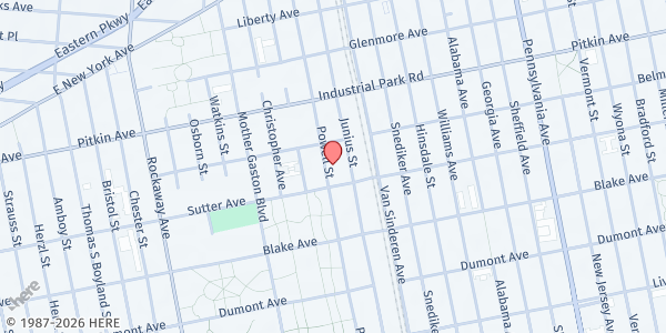 Map showing Highways And Hedges Church Of God at 237 Powell Street, Brownsville, NY