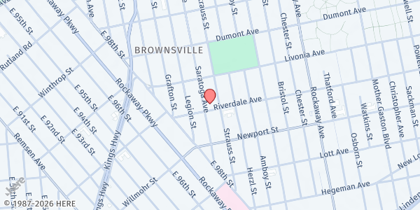 Map showing Urban Strategies Food Pantry at 61 Riverdale Avenue, Brownsville, NY