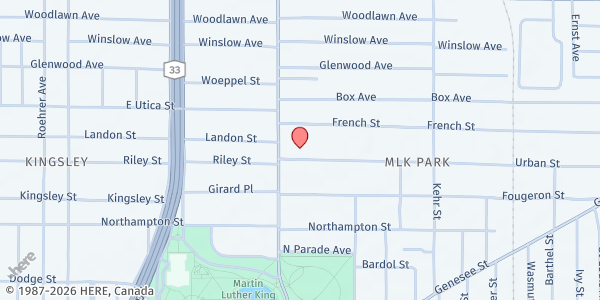 Map showing ANTIOCH BAPTIST FOOD PANTRY at 1327 N. FILLMORE AVENUE, BUFFALO, NY