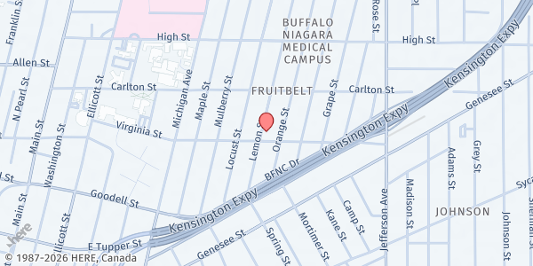Map showing B.F.N.C. FOOD SHARE at 97 Lemon St, Buffalo, NY