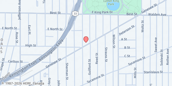 Map showing B.L.E.S. Food Pantry - Buffalo Lutheran - Food Distribution Center at 900 Genesee St, Buffalo, NY