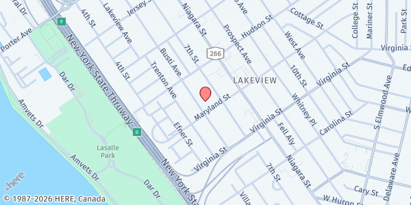 Map showing BELLE CENTER FOOD PANTRY at 104 MARYLAND STREET, BUFFALO, NY