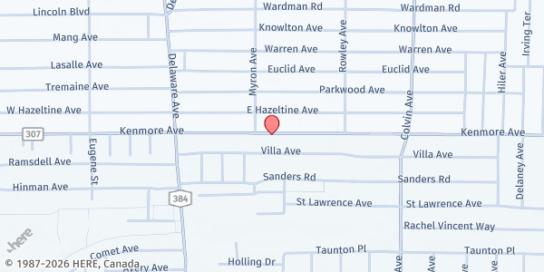 Map showing Buffalo First Church of the Nazarene at 1270 Kenmore Ave, Buffalo, NY